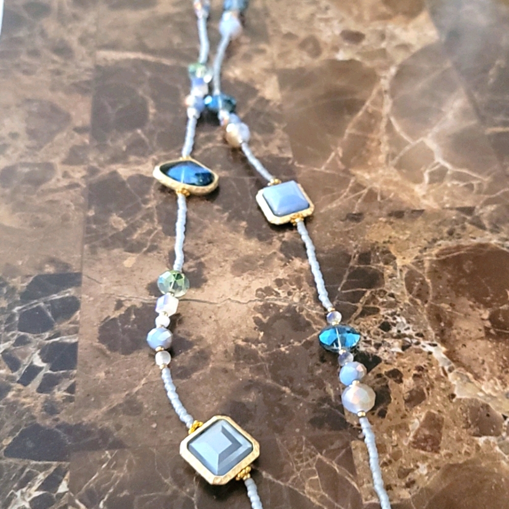 Pink Pewter Spring Blue Tones Necklace Rare Beautifully Made NEW WITH TAGS